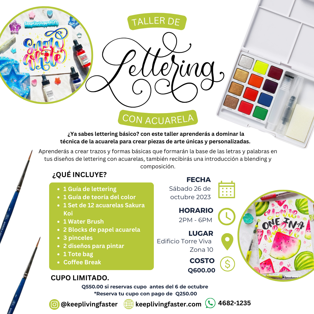 Taller presencial de Lettering básico con acuarelas - 26 de  octubre 2024