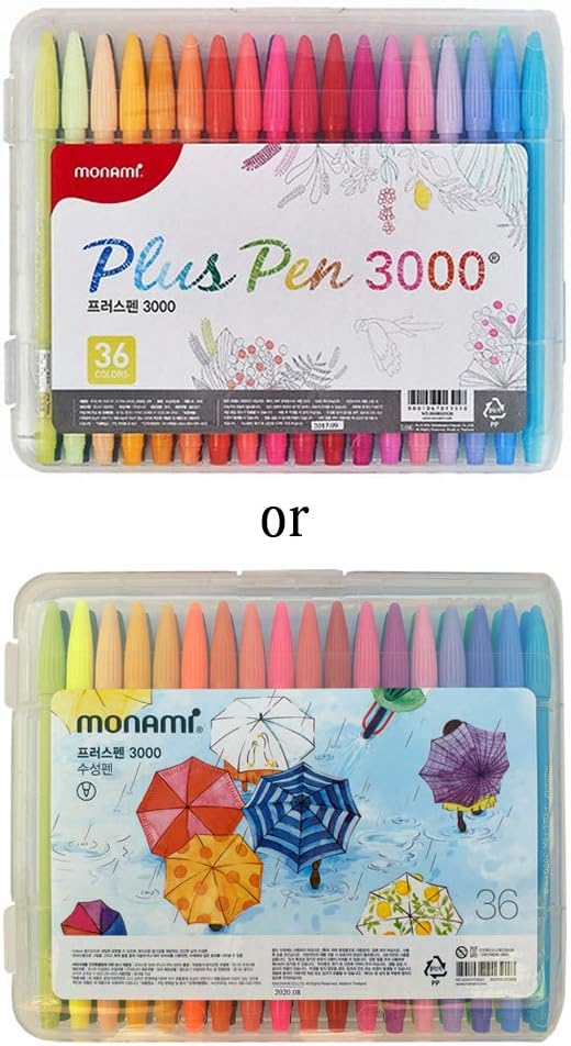 MONAMI Plus Pen 3000 bolígrafos de punta de fieltro, punta fina (0.016 in), para colorear, dibujar/diario, colores surtidos, paquete de 36