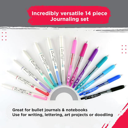 Zebra Pen Juego de diario, incluye 7 resaltadores Mildliner y 7 bolígrafos de tinta de gel retráctiles con clip Sarasa, colores surtidos, paquete de 14 unidades