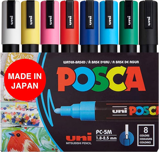 Posca - Juego de marcadores de pintura acrílica (8 colores medianos).