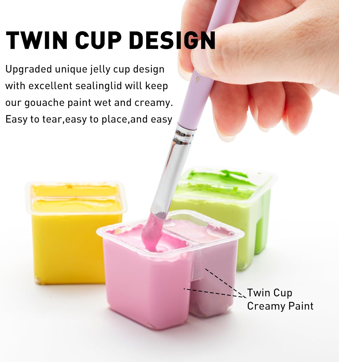 HIMI Juego de pintura Twin Cup Jelly Gouache, 48 colores de 0.42 oz, diseño de taza de gelatina, pintura no tóxica para lienzo y papel, suministros de arte para profesionales (Peach Fuzz)