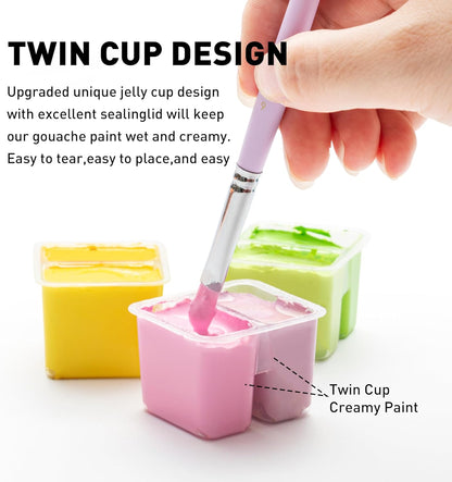 HIMI Juego de pintura Twin Cup Jelly Gouache, 48 colores de 0.42 oz, diseño de taza de gelatina, pintura no tóxica para lienzo y papel, suministros de arte para profesionales (Peach Fuzz)