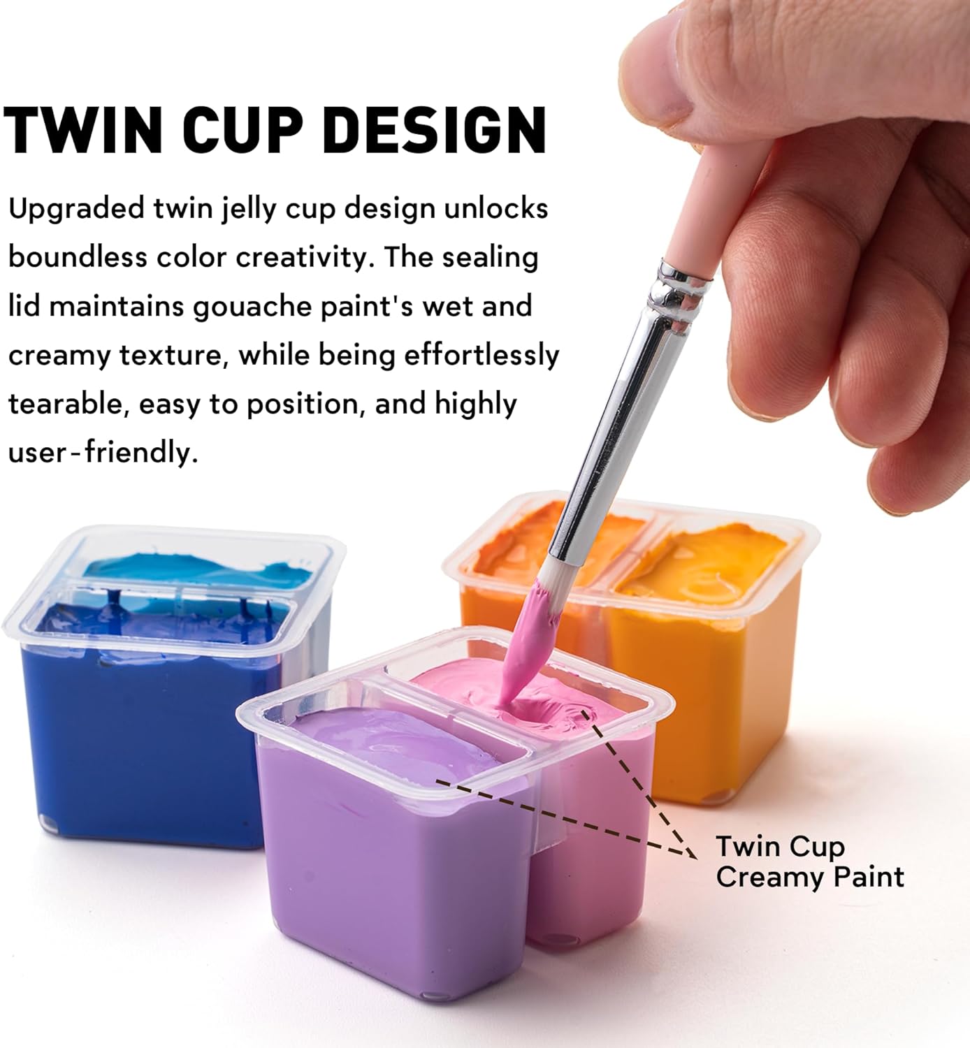 HIMI Juego de pintura Twin Cup Jelly Gouache, 36 colores de 0.42 oz, diseño de taza de gelatina, pintura no tóxica para lienzo y papel, suministros de arte para profesionales (caja morada)