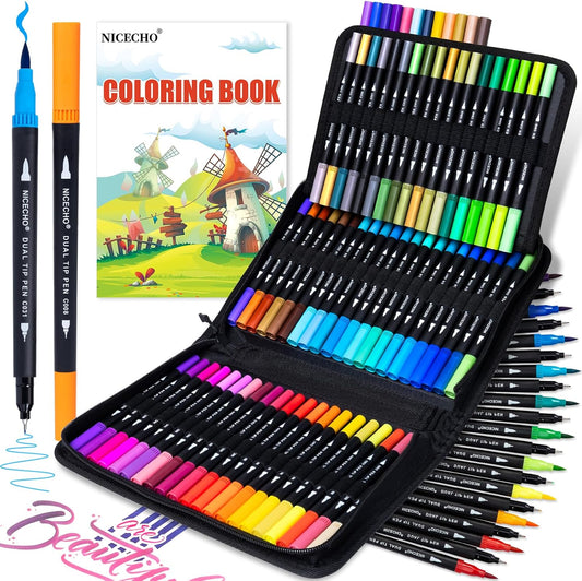 Marcadores artísticos de doble punta de 72 colores para libros de colorear para adultos, pincel y marcador de punta fina para dibujar diario, tomar notas y letras