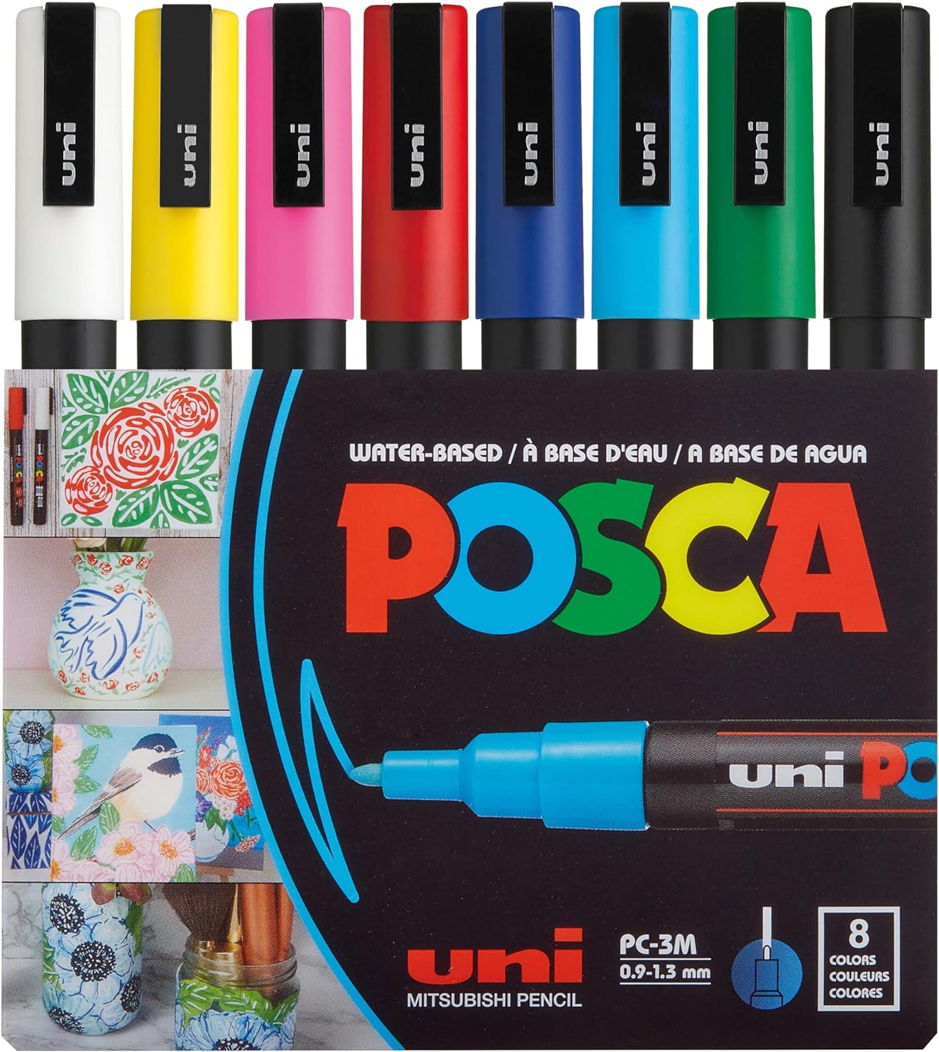 8 marcadores de pintura Posca, 3M Fine con puntas reversibles, juego de bolígrafos de pintura acrílica