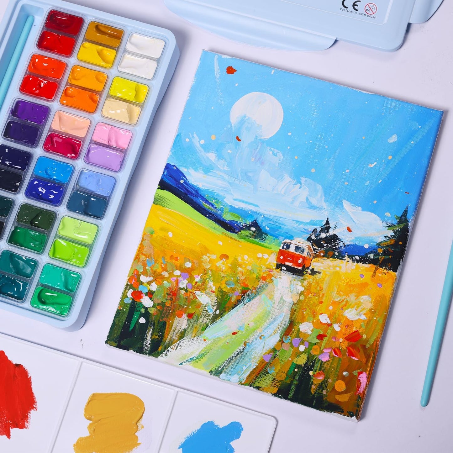 Juego de pintura de acuarela con 100 colores brillantes: para adultos principiantes y profesionales con metálico, paleta de arte de acuarela de tamaño de viaje