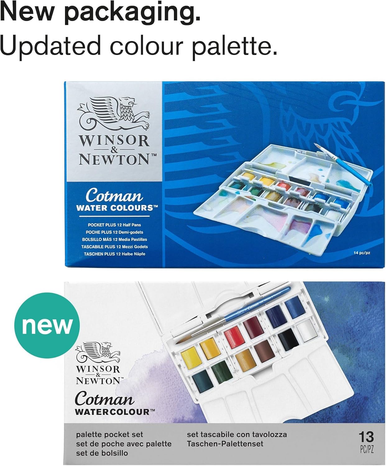 Winsor & Newton 390373 - Cotman Pocket Plus - Juego de 12 medias pastillas de acuarela