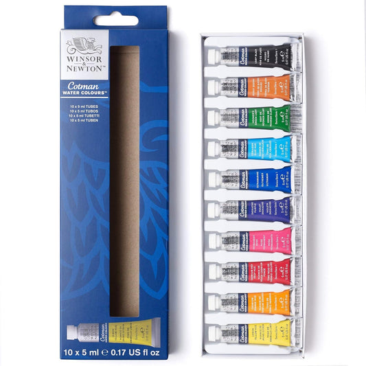 Winsor & Newton Cotman - Juego de pintura de acuarela, 10 colores, tubos de 0.17 onzas líquidas