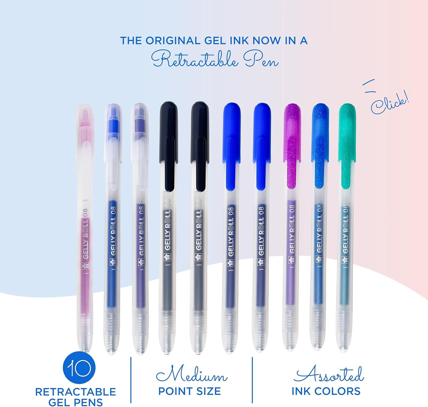 SAKURA Gelly Roll - Bolígrafos de gel retráctiles de colores, juego de colores brillantes, bolígrafo de tinta de punta media para diario, arte o dibujo, bolígrafos de gel de colores con purpurina.