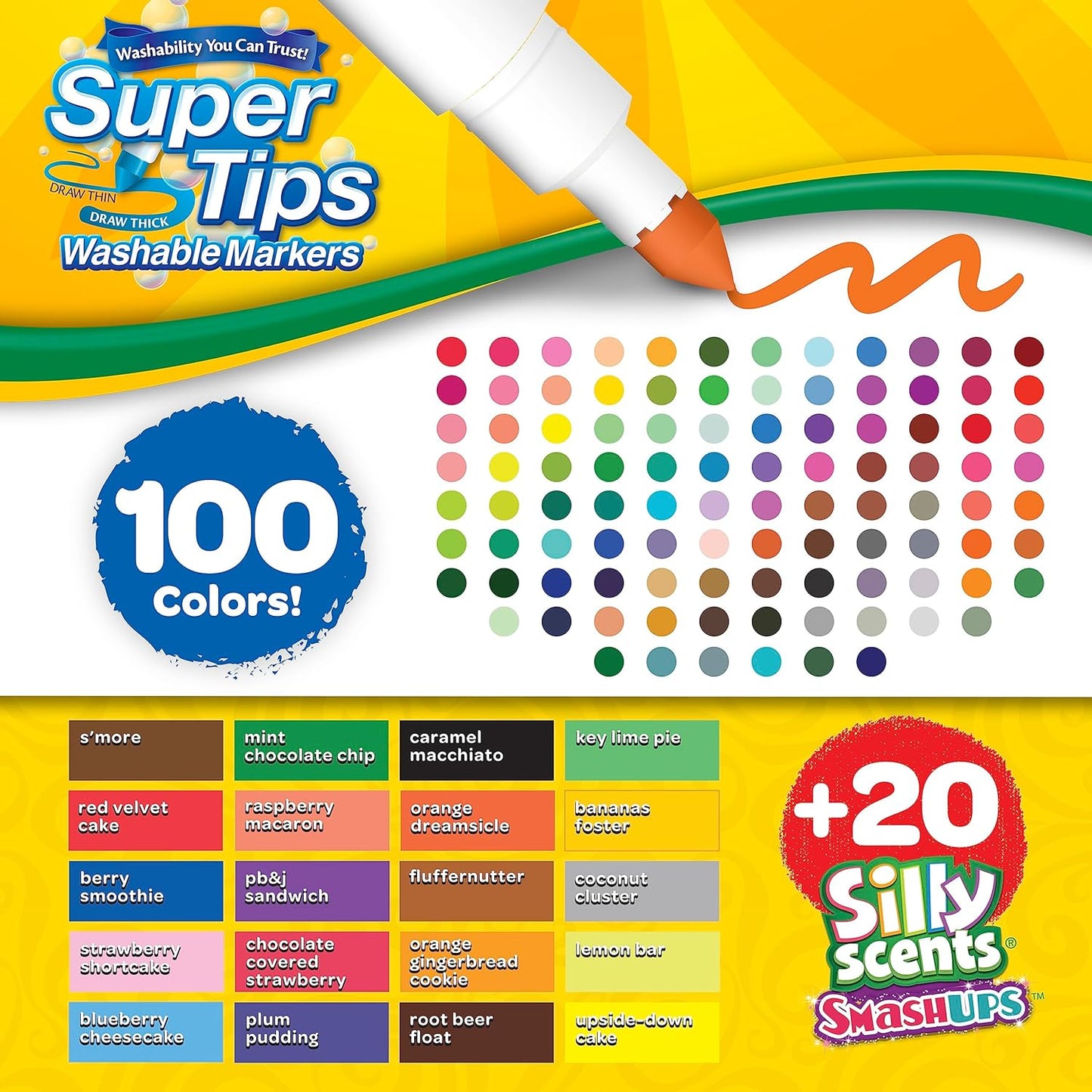 Crayola Supertips con fragancias divertidas, marcadores lavables para la escuela.