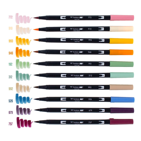 Tombow Dual Brush Pen Art Markers, Cottage, 10-Pack